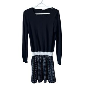 Reiss Black Wool Stretch Scoop Neck Long Sleeve Dress with Floral Skirt Size 8